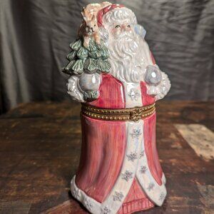 Pearlescent Santa with bag of toys ceramic Trinket Box